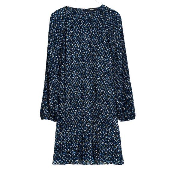 Madewell Crinkle Pleated Georgette Mini Dress in Blue Ditsy Floral - Picture 6 of 13
